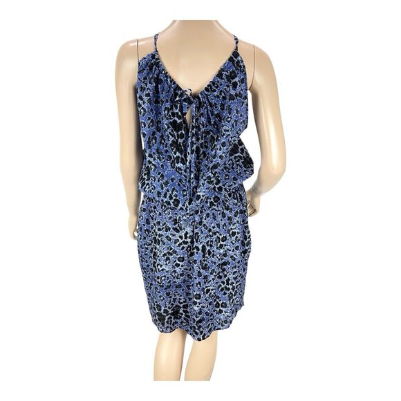 Derek Lam 10 Crosby Silk Crepe Halter Dress Blue Black Leopard Print Sz 6 - Picture 6 of 16
